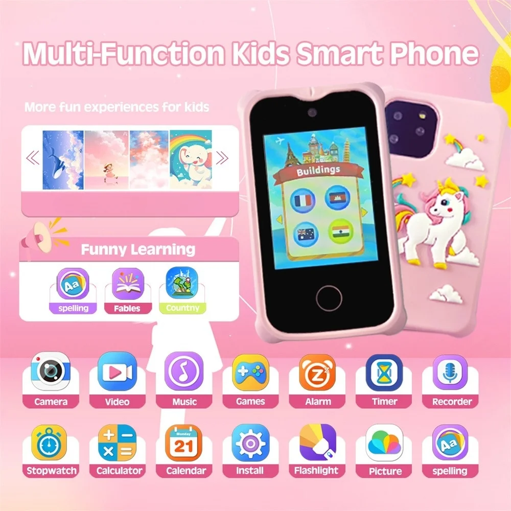 Kids Mini Toy Phone Funny Learning Education Tool Music Puzzle Game Player Dual Camera Alarm Clock Calculator Flashlight Gifts