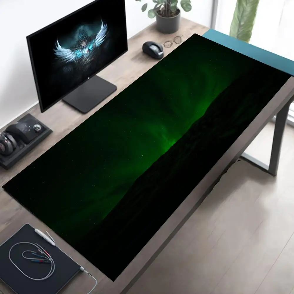 

Green Aurora XXL mousepad large expansion computer game accessory high-quality, durable anti-slip rubber washable