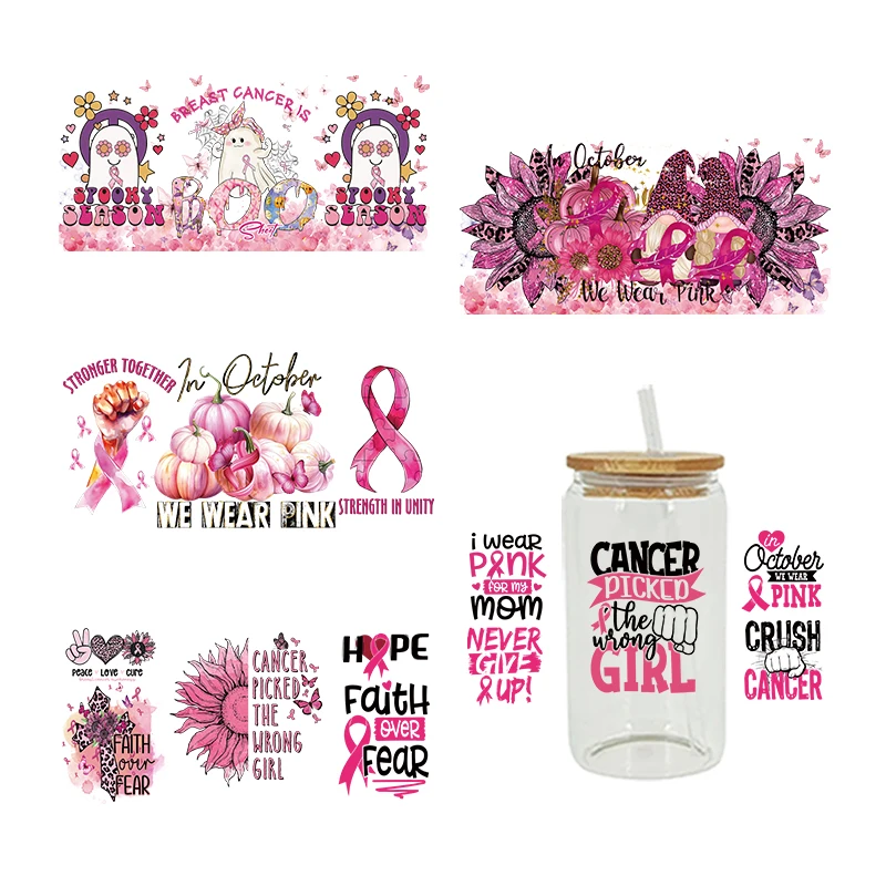 Caring Breast Cancer UV DTF Sticker For 16oz Cups Cool Personalize Wrap Transfer Sticker Custom Labels DIY Waterproof D4436