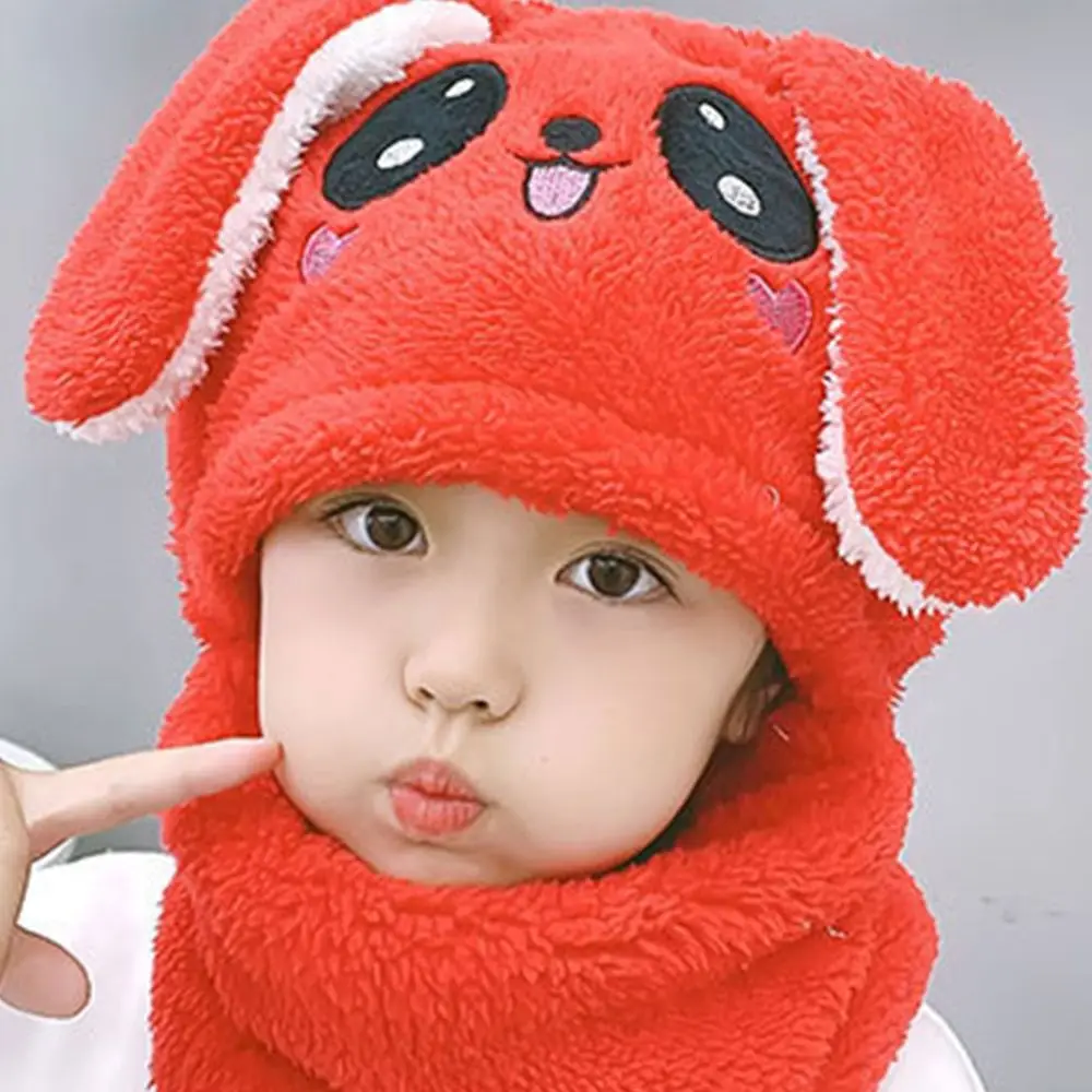 

Unique Comfortable Bunny Rabbit Face Protection Solid Color Hat Korean Cap Children Hat With Bib