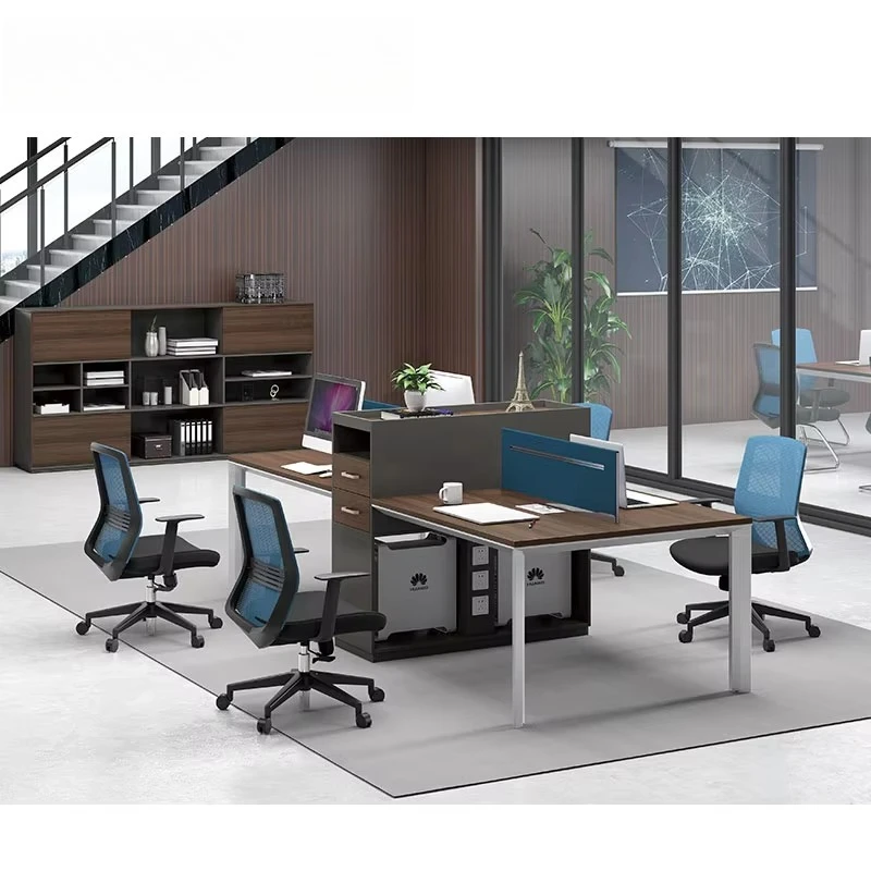 Modern Commercial Office Furniture Wooden Divider Computer Work Station Table Legs 4 Person Desk