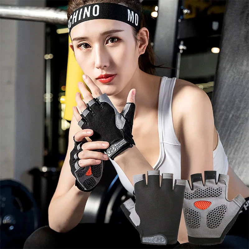 المهنية رياضة اللياقة البدنية تنفس المضادة للانزلاق النساء الرجال نصف اصبع الصيف الصيد الدراجات أصابع قفازات الإناث دراجة دراجة