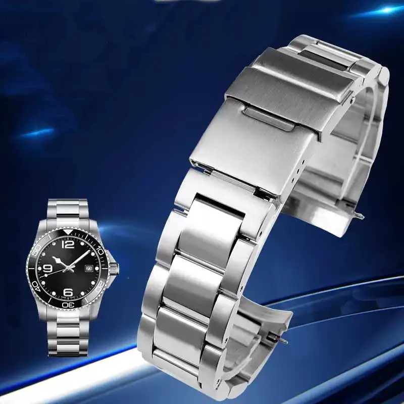 

21mm Solid fine steel arc mouth watch band for Longines Concas steel strap L3.642.4 L3.781.4 series men's wristband bracelet