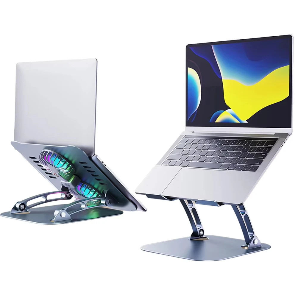 Foldable Desktop Laptop Cooling Stand Adjustable Height with 2 Cooling Fan Notebook Riser Anti-slip for Notebook Up To 15.9 Inch