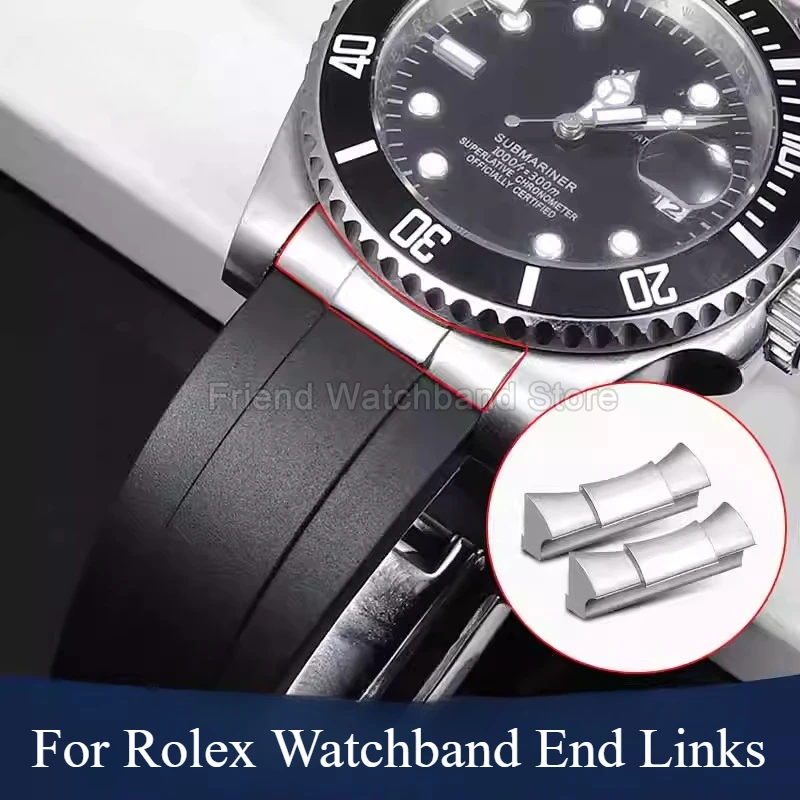 Curved Interface for Rolex Daytona Datejust Yacht-Master Stainless Steel End Link Black Golden Water-Resistant Watch Accessory