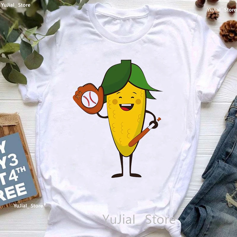 Funny Corn Popcorn Print Tshirt Girls Harajuku Shirt Summer Fashion Tops Tee Shirt Femme Short Sleeve T-Shirt Women Streetwear