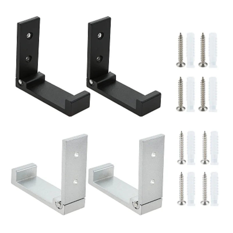 

4Pcs Black/silver Folding Wall Hooks with Screws for Hanging Coat Towel Heavy Duty Aluminum Alloy Headphone Holder Hanger Rack