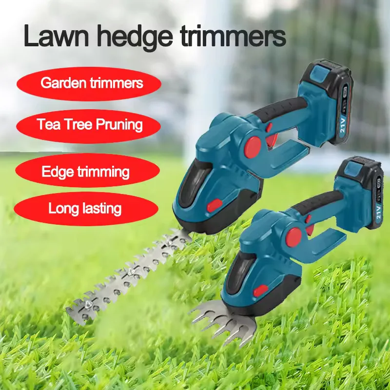 Electric Hedge Trimmer 2in1 Cordless Rechargeable Handheld Weeding Pruning Trimmers Shrub Mower Garden Tool 2000mAh 24V