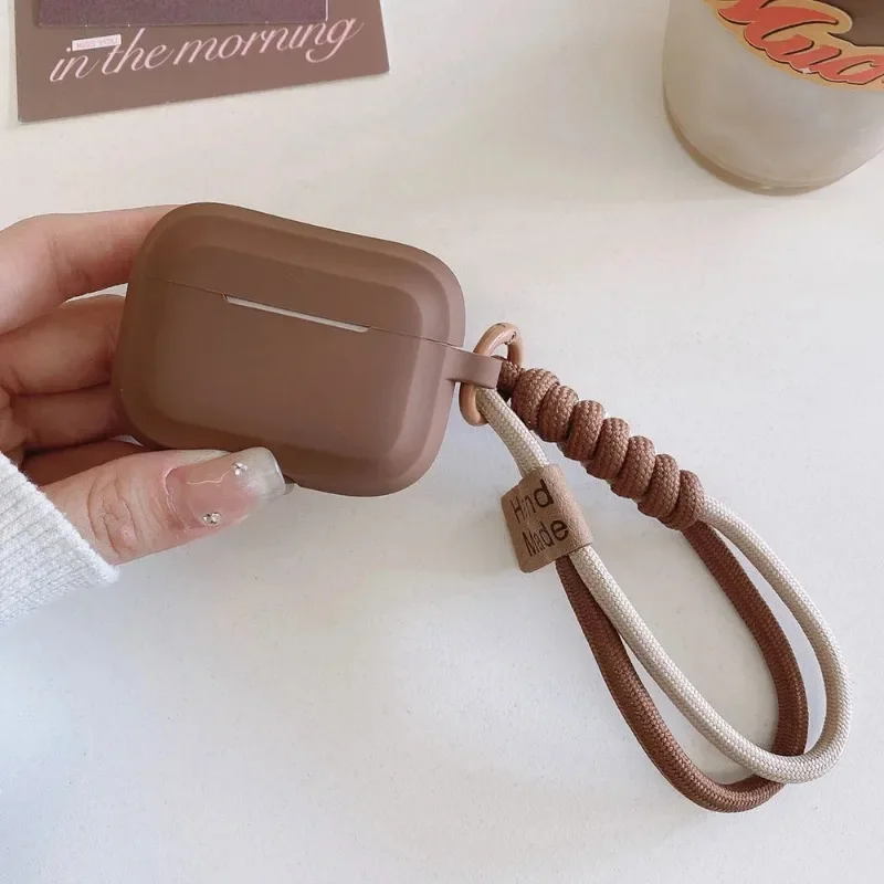 caramel color soft silicone earphone case with bracelet fall prevention couple For airpods 4 3 pro 2 bluetooth charging box case