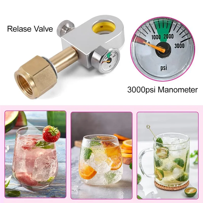 Top Verkoop CO2 Refill Adapter Fit Voor Duo, Art, Terra Quick Connect CO2 Cilinder Met 3000Psi Manometer Voor W21.8-14 CO2 Bottl