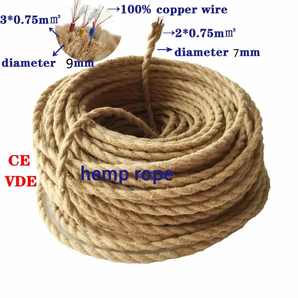 2*0.75 Vintage Rope Textile Wire Twisted Cable Braided Electrical Wire Retro Pendant Light Lamp Line Vintage Lamp Cord 1/2/5/10M