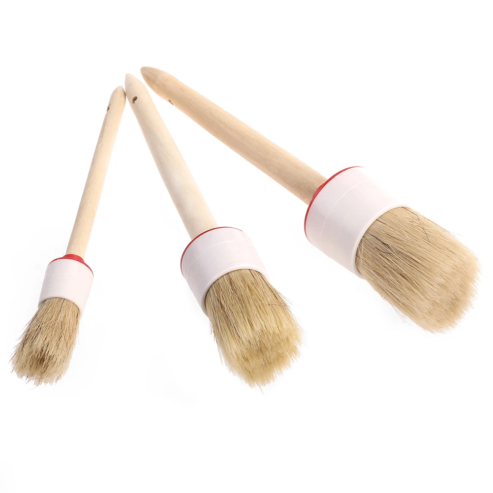 

4 Pcs Bristle Brush Wooden Handle BBQ Oil Painting Cleaning Car Round Bamboo Chalk