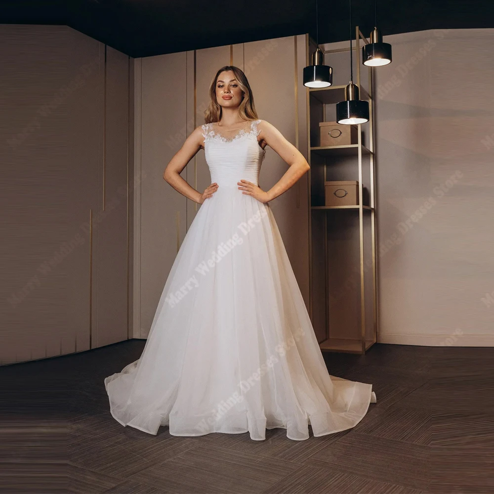 

Sweetheart Collar A-Line Women Wedding Dresses Fashion Lace Flower Print Tulle Bride Gowns Banquet Vestidos De Novias Customized