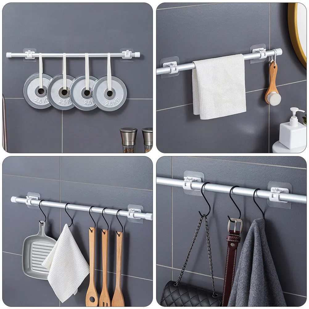 4Pcs Curtain Rod Fixing Clips Self Adhesive Clear Holders No Drill Easy Install for Bathroom Shower Drapery Curtain Rod Clamp