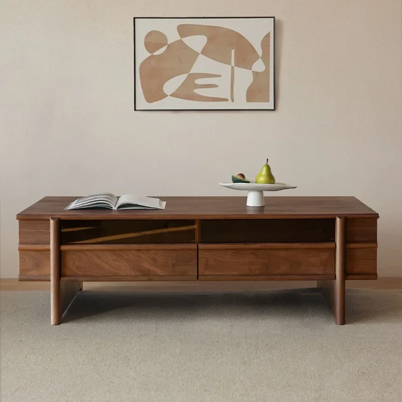 North American black walnut medium and ancient style, small apartment living room coffee table, household all solid wood