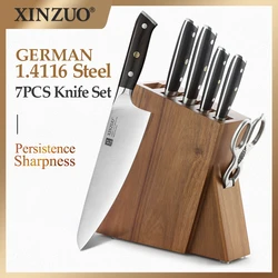 XINZUO 7PCS Knives Set Germany Imported Stainless Steel 5 Knives + 1 Knife Holder + 1 Scissor Kitchen Cooking Utensils