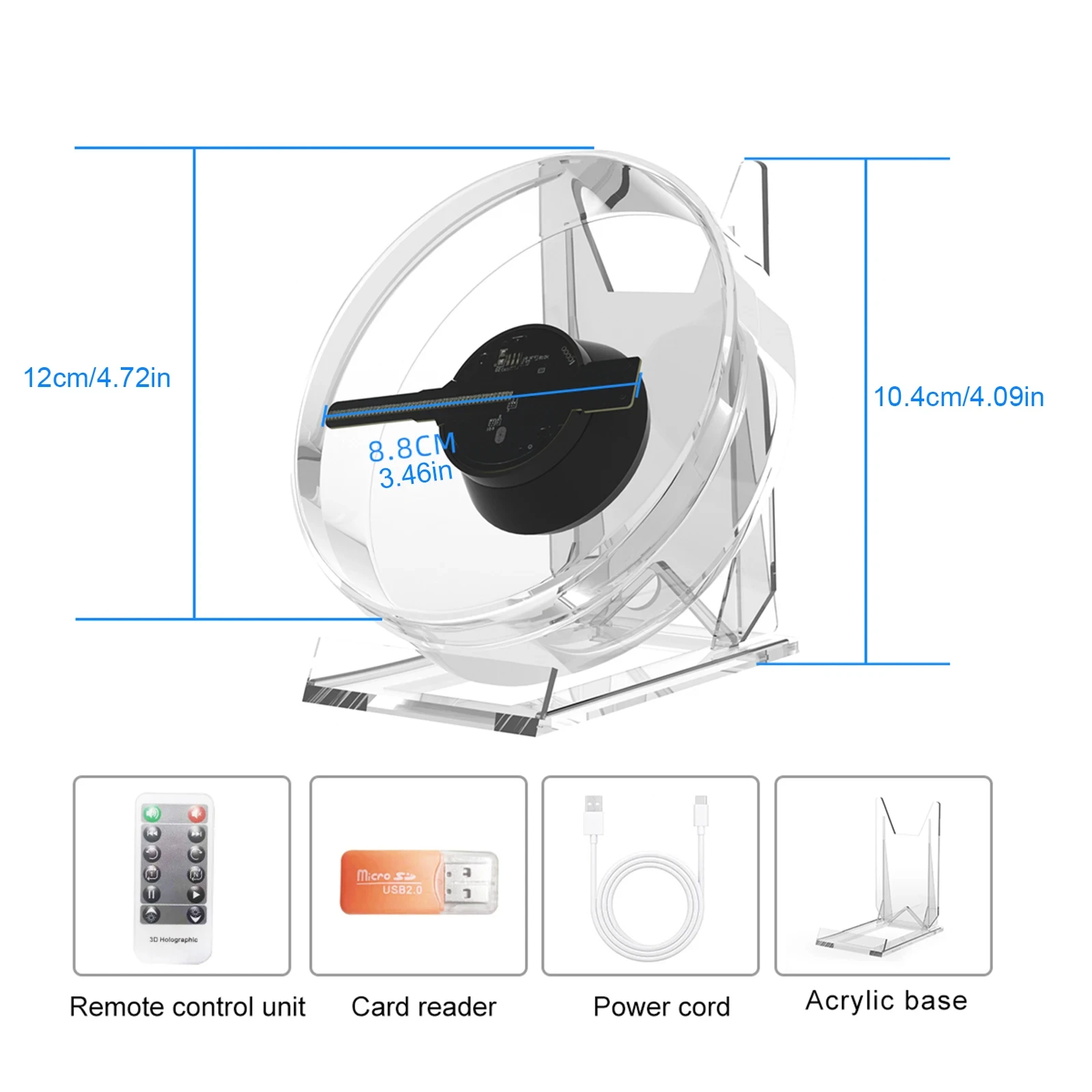 Suporte a Projetor Holográfico 3D, Suporte Music Player Função, Remote Advertise Display, Desktop 3D Fan, Publicidade Logo Light