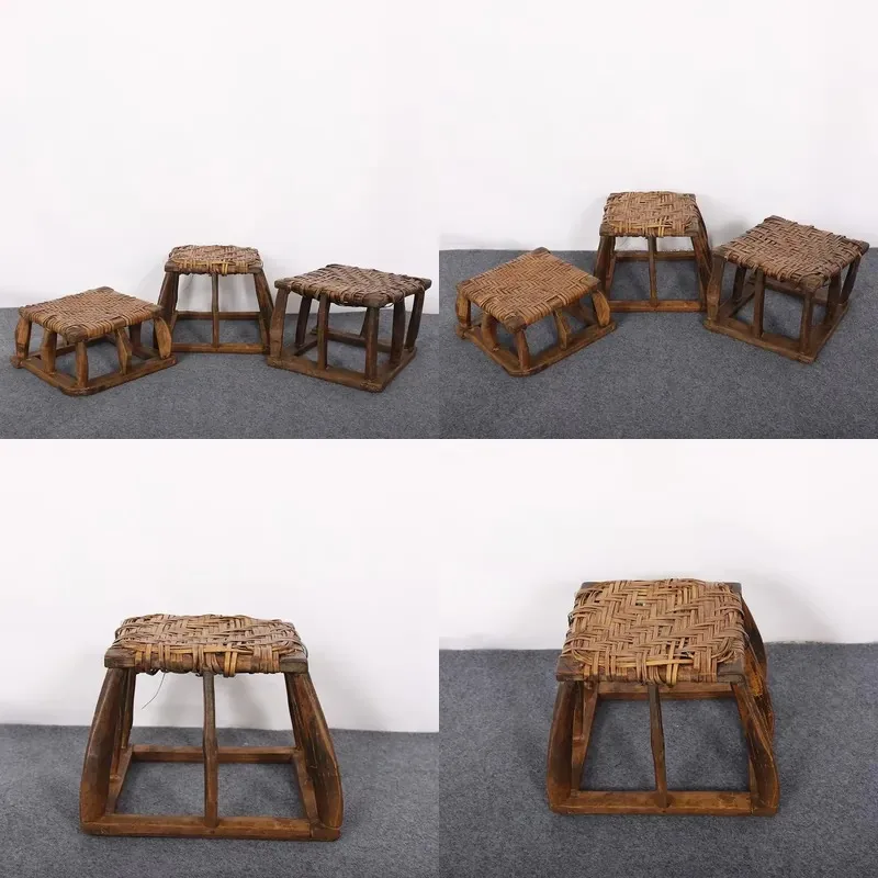 Antique Retro Farmhouse Home Decoration Bamboo Textile Stool