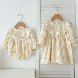 2024 New Autumn 2-6Yrs Girl Party Dress Kids Princess Dresses Long Sleeved Cotton  Dot Print Baby Girl Romper Sister Dress