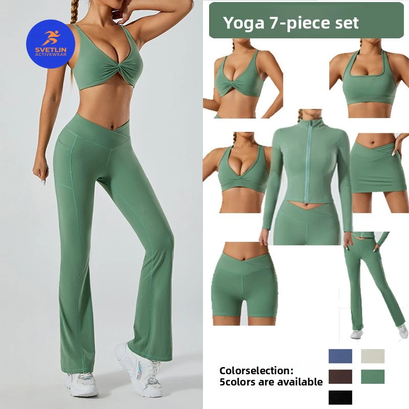 SVETLIN EU US Size Luxury Quality Nude Feel Fitness Yoga Outfit Set Sexy Back Sports Bra Running Sports Wear Set for Women
