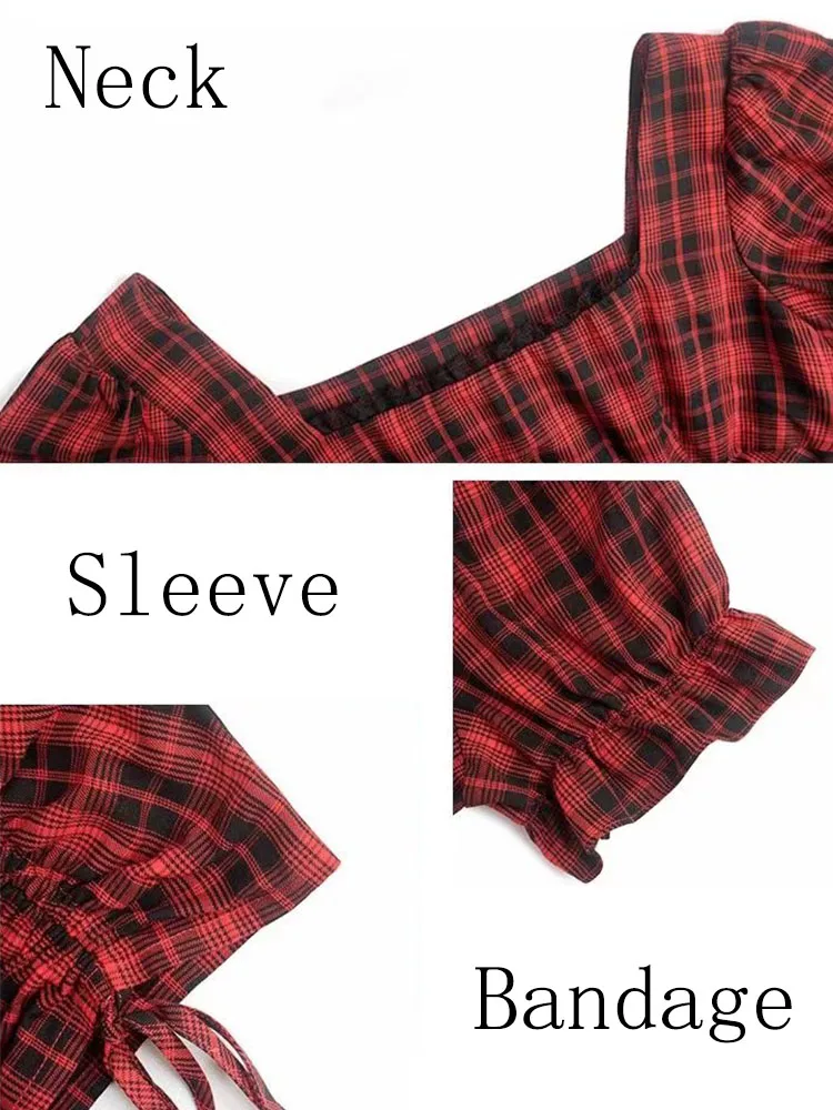 Crop T-shirts Women Plaid Classic Retro Design Fashion Korean Style Slim Sexy Puff Sleeve Sweet Summer All-match Ladies Shirring