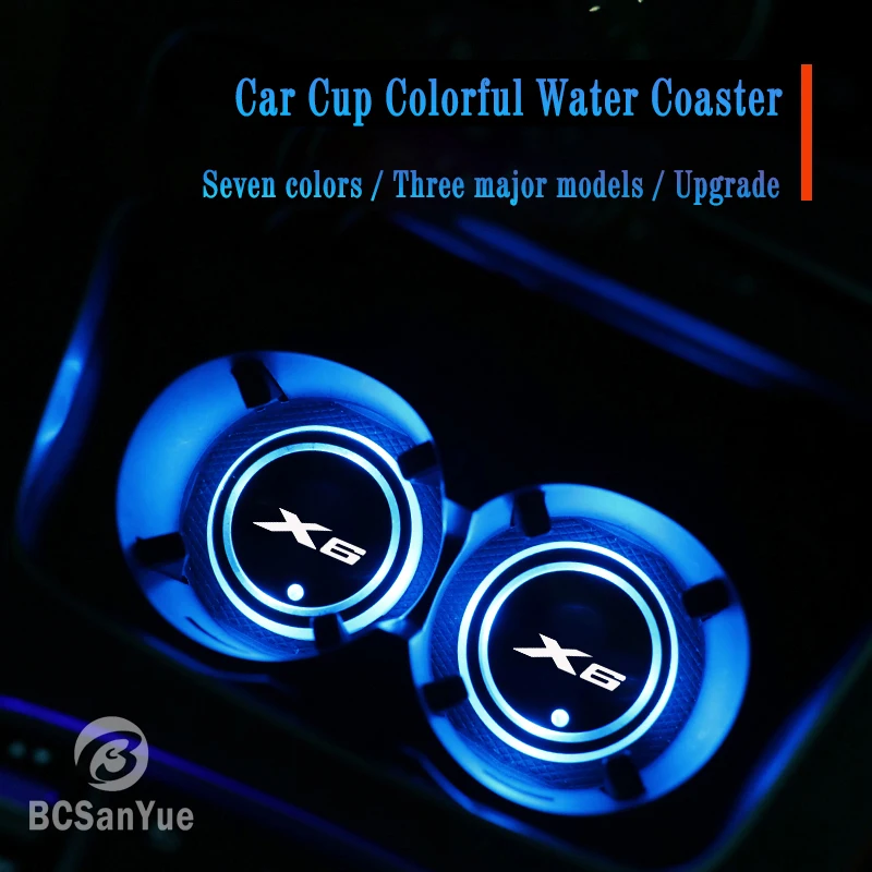 Luminous Car Cup Holder Led Lights for Bmw X6 f16 e71 g06 with 7 Colors USB Charging Mat Cup Pad Coaster Insert Atmosphere Lamps