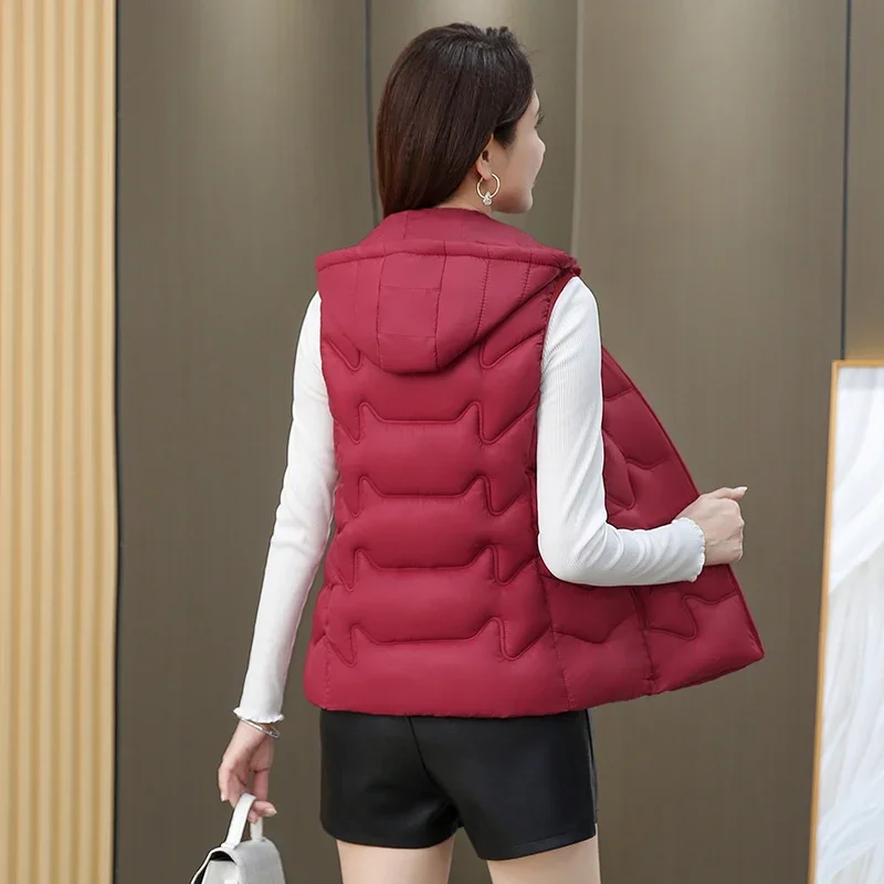 Women\'s Waistcoat Autumn Vest Padded Sleeveless Jacket Winter Warm Cotton Padded Puffer Vest Tops Outwear Female Hooded Coats
