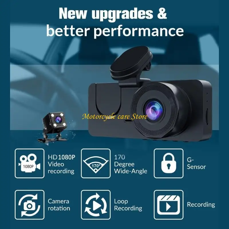U75F 3 Cameras Lens Car DVR DashCam Video Recorder 1080P 1080P
