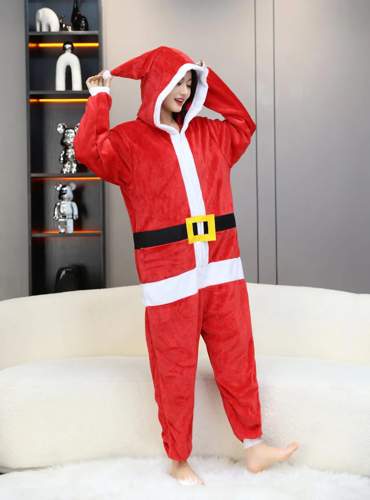 

Anime Adult Santa Claus Cosplay Costumes Father Christmas Onesies Nightgown Xmas Halloween Carnival Funny Pajamas Kigurumi