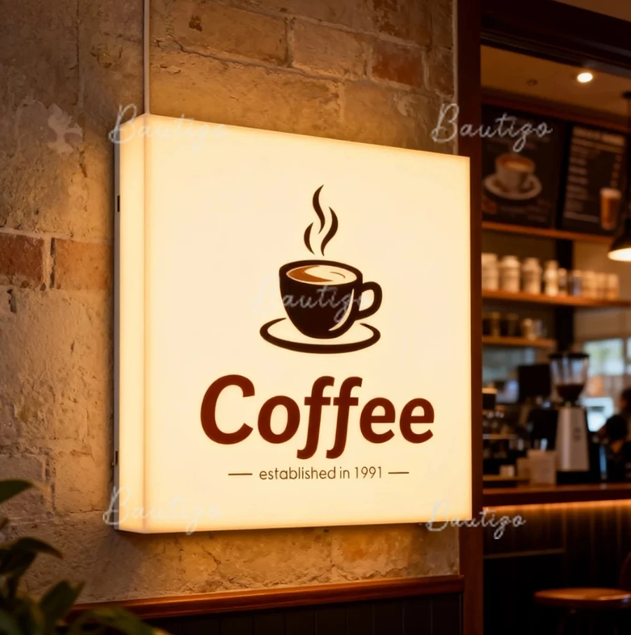 Custom LED Wall Light Box Sign Outdoor Coffee Box Street Signage Business Acrylic Signboard Shop Advertising Screen Signboard