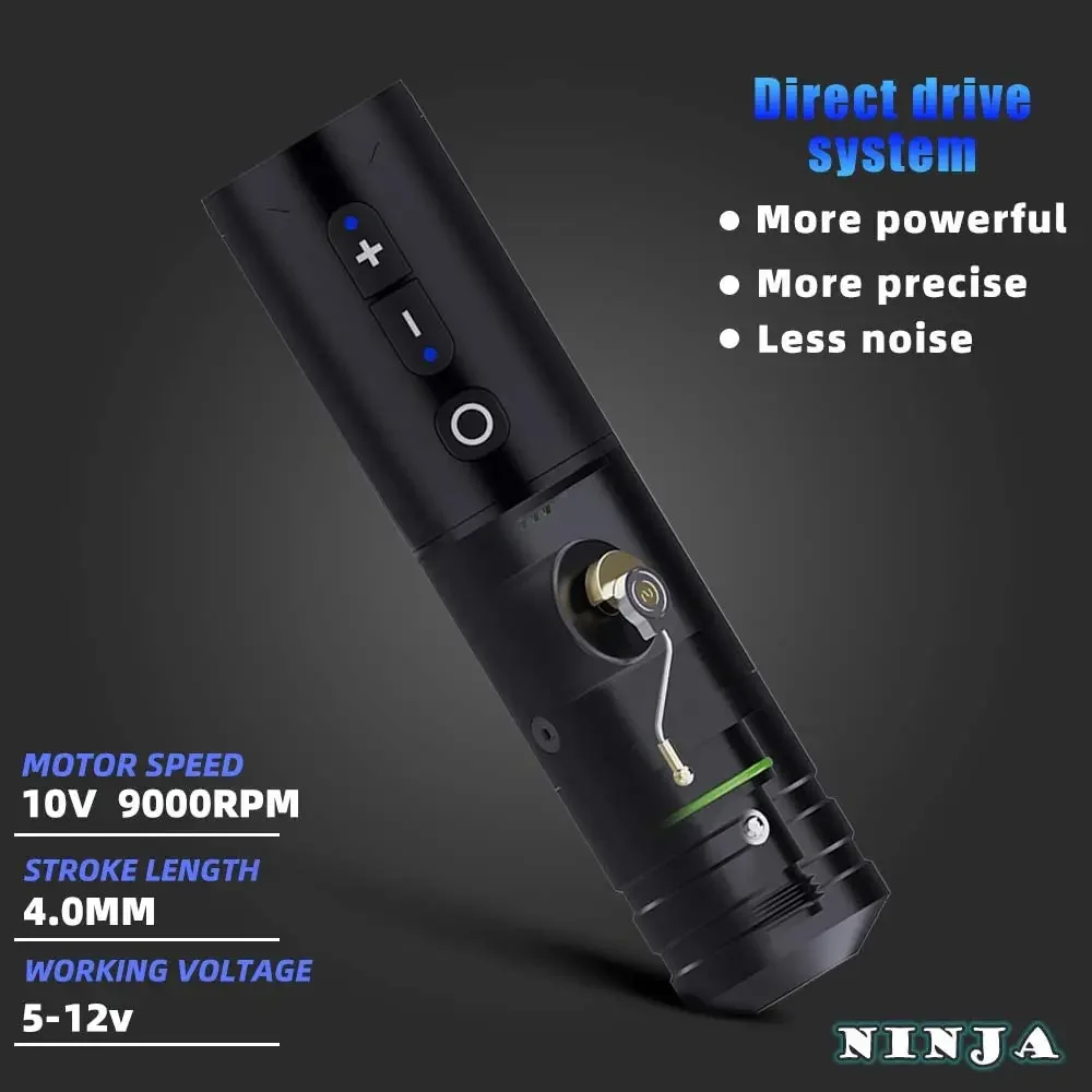 Ambition Ninja 2400mAh Digital Display Wireless Rotary Tattoo Pen Machine Kits Sets with 80pcs Cartridge  for Body Art