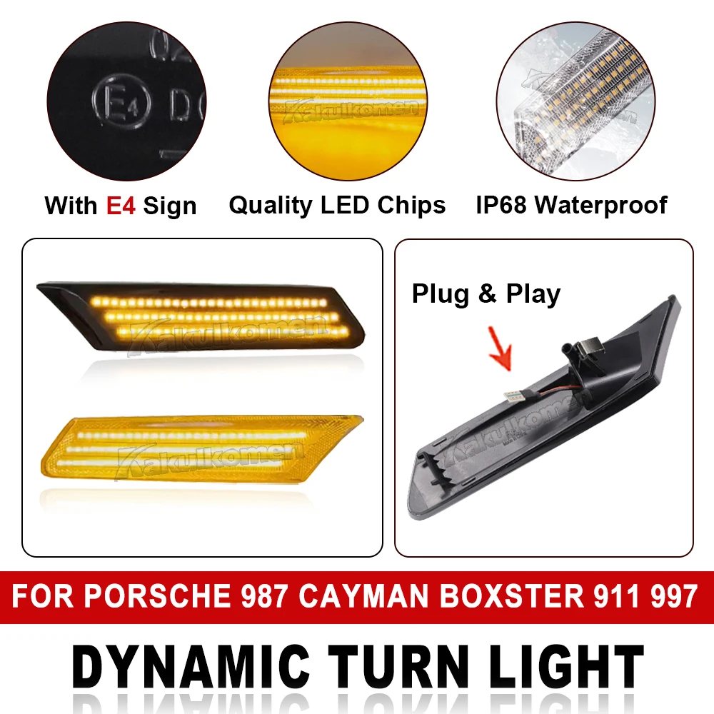 

2Pcs Canbus For Porsche 911 997 Boxster Cayman 987 LED Dynamic Side Marker Lights Turn Signal Lamps GT2 GT3 GTS Carrera Turbo