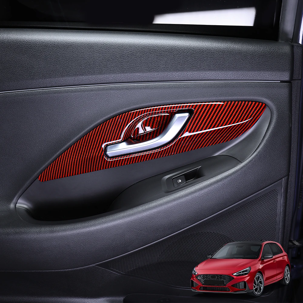 LHD/RHD For Hyundai I30/I30 N 2017-2025 Car Tuning Carbon Fiber Red Inner Door Handle Cover Car Interior Decor Accessories view 6
