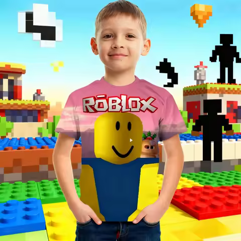 Hot Game ROBLOX Theme Series Cartoon 3D Printed Round-neck Short-sleeved Boy and Girl Fashion T-shirts Birthday Gift