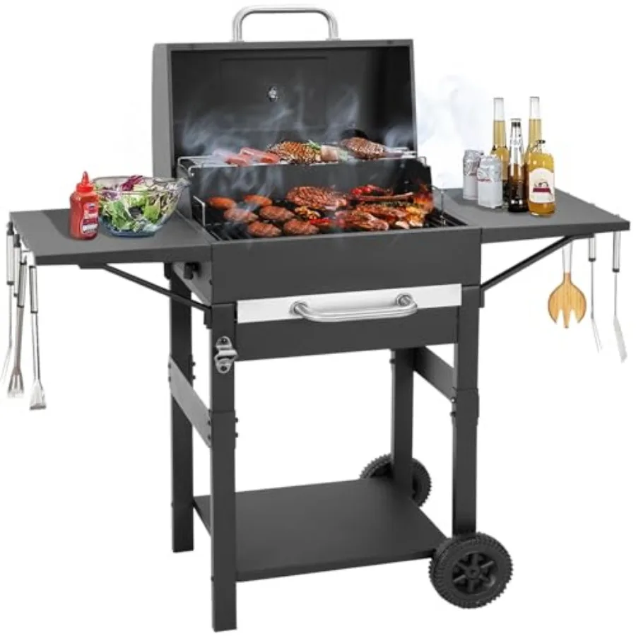 

Charcoal Grill with Side Shelf, 353 Sq.Inch Cooking Area, Large Smoker Barbecue Grill with Warming Rack, Outdoor BBQ Grill with