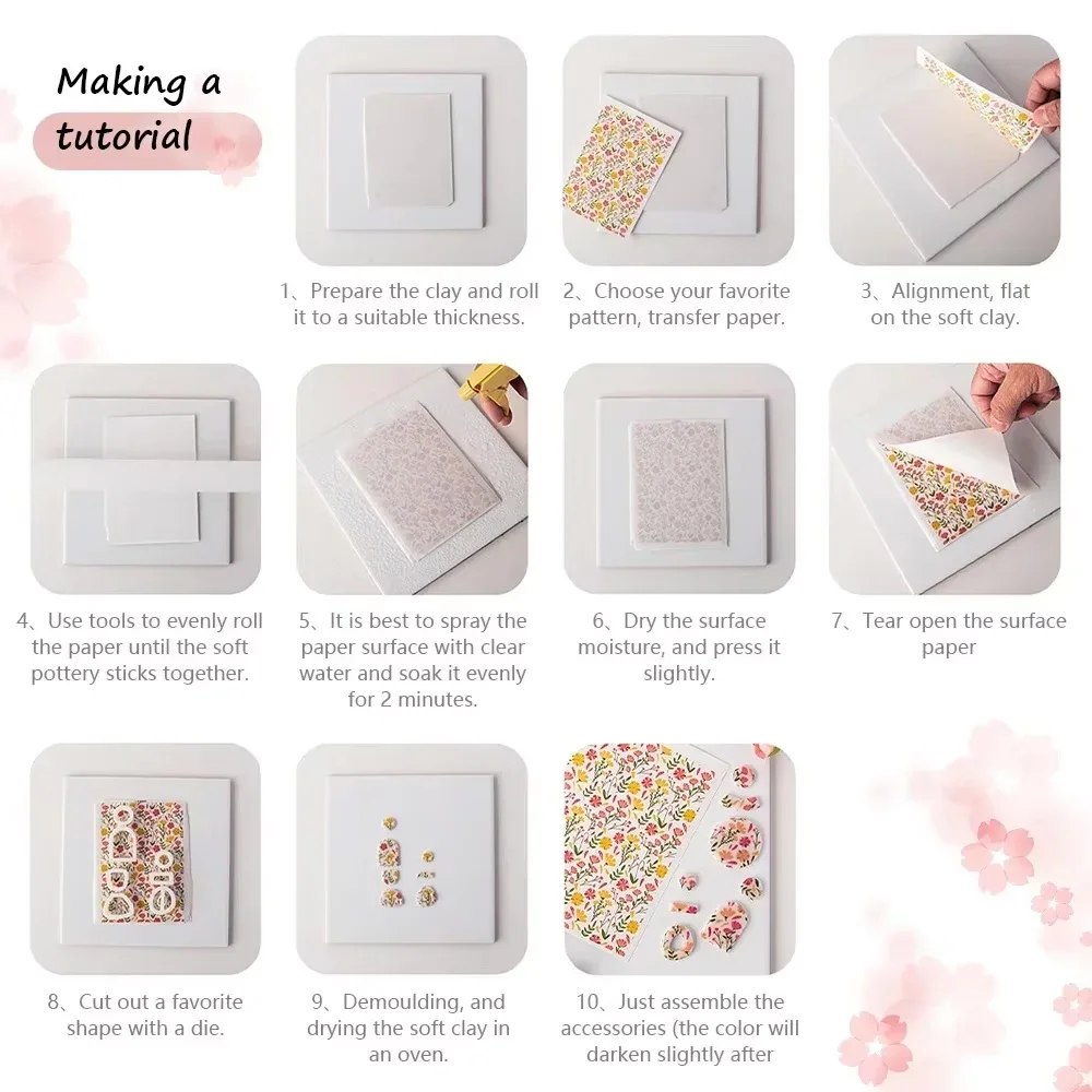 20pcs/set Mother's Day/Mama Pattern Polymer Clay Watercolor Transfer Paper Earring Jewelry Pottery DIY Water-soluble Stickers