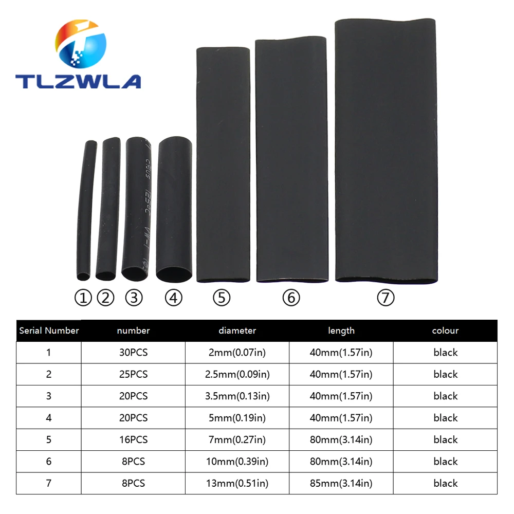 

127 шт., термоусадочная трубка, комплект трубок, электрическое соединение, электрический провод, обернутый кабель, водонепроницаемая усадка 2:1