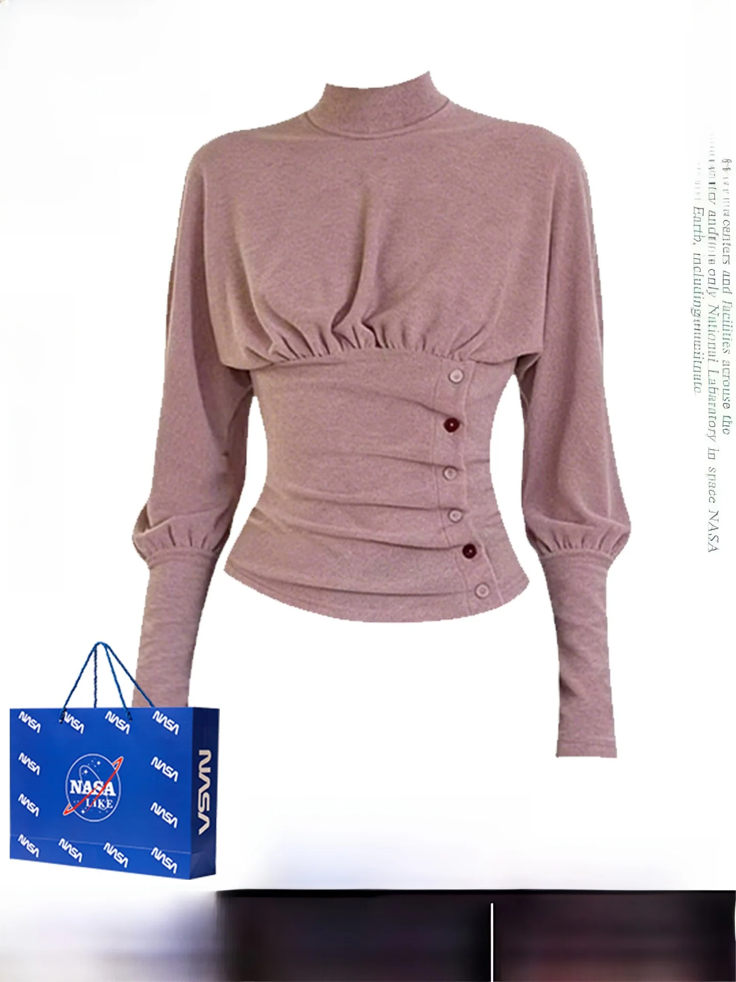 

Ele High Collar Slim Fit Long Sve Women's Base irt Korean Sle Faion Trend Folded Design Casual Comfortable Breat...