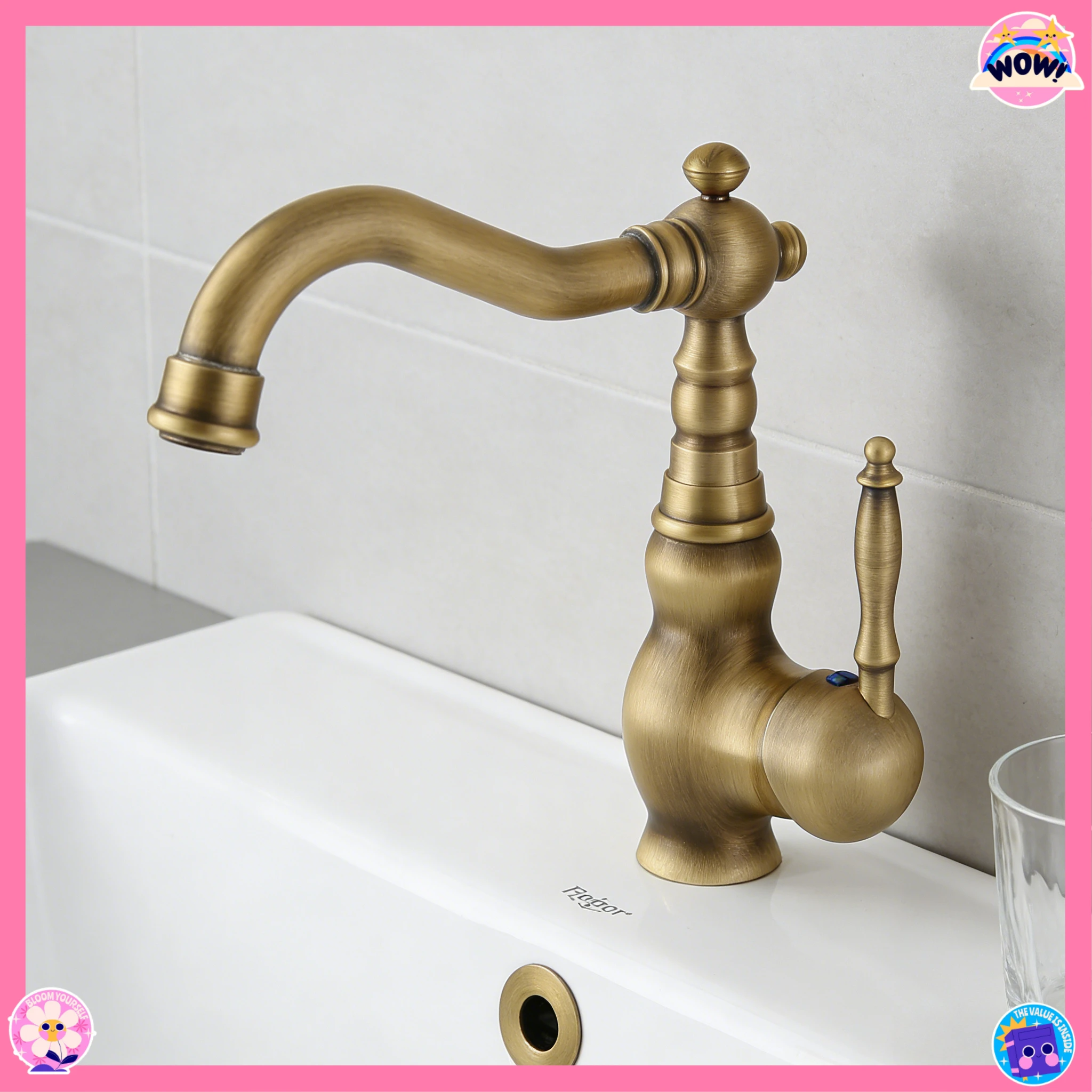 

Европейский ретро полностью медный смеситель с одним отверстием, раковина для ванной комнаты, раковина, антикварный смеситель для горячей и холодной воды