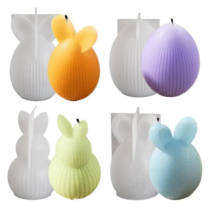 Diy Easter Series Silicone Mold 3D Striped Egg Straight Ear Rabbit Gourd Diamond Pattern Bunny Scented Candle Gypsum