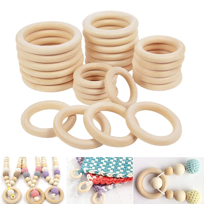 2–8 cm unvollendete massive Holzringe, natürlicher Holzkreis für Makramee, DIY-Handwerk, Reifen, Ornamente, Verbinder, Schmuckherstellung