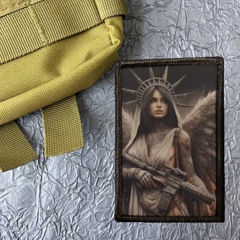 Angel Statue of Liberty Printing Patch for Clothes Goddess Gun Tactical Equipment Military Patches Backpack Hook and Loop Emblem