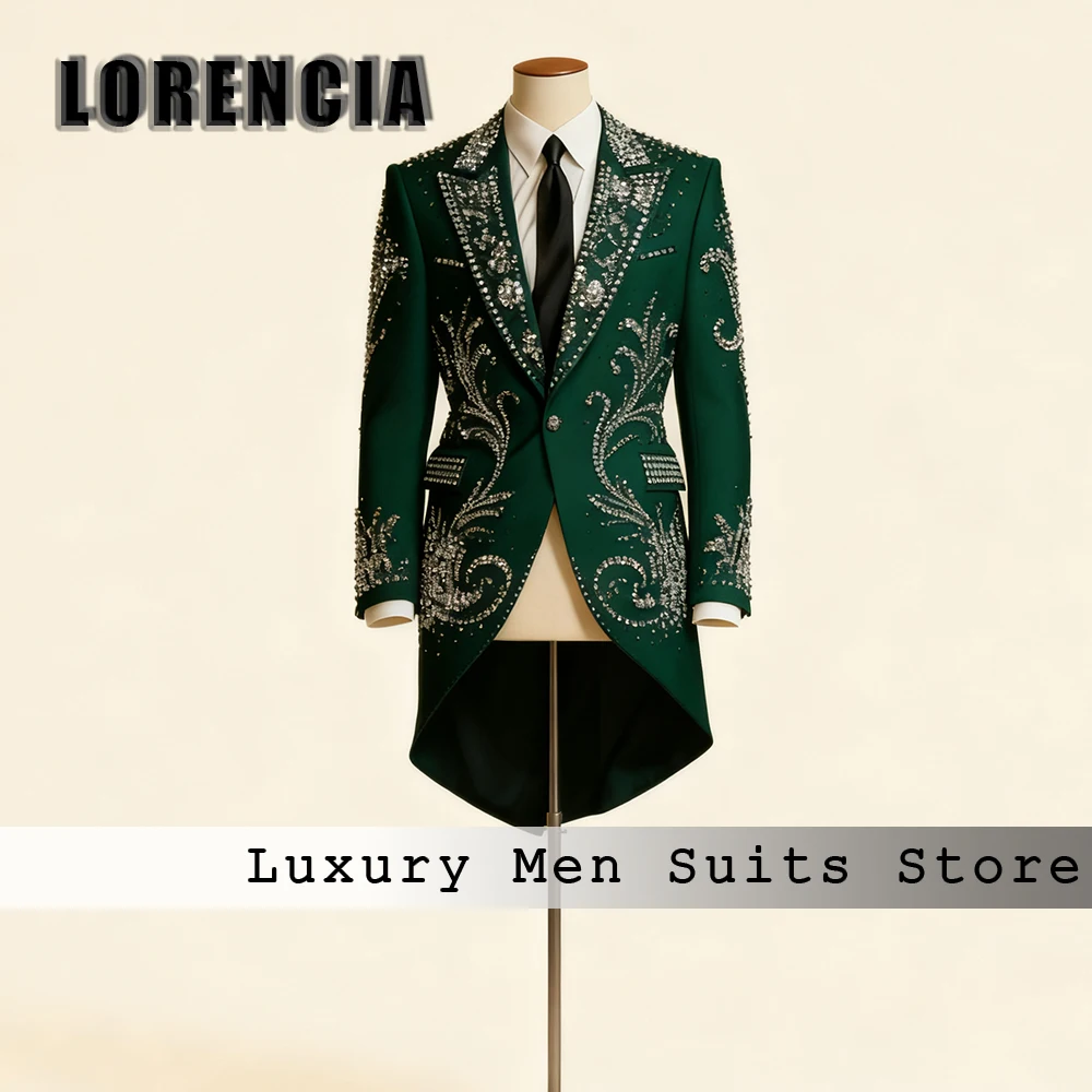 بدلات كريستال رائعة للذكور 2 قطعة سترة طويلة البدلات الرسمية مجموعة ملابس حفلات الزفاف مخصصة السترة السراويل Somerset heren