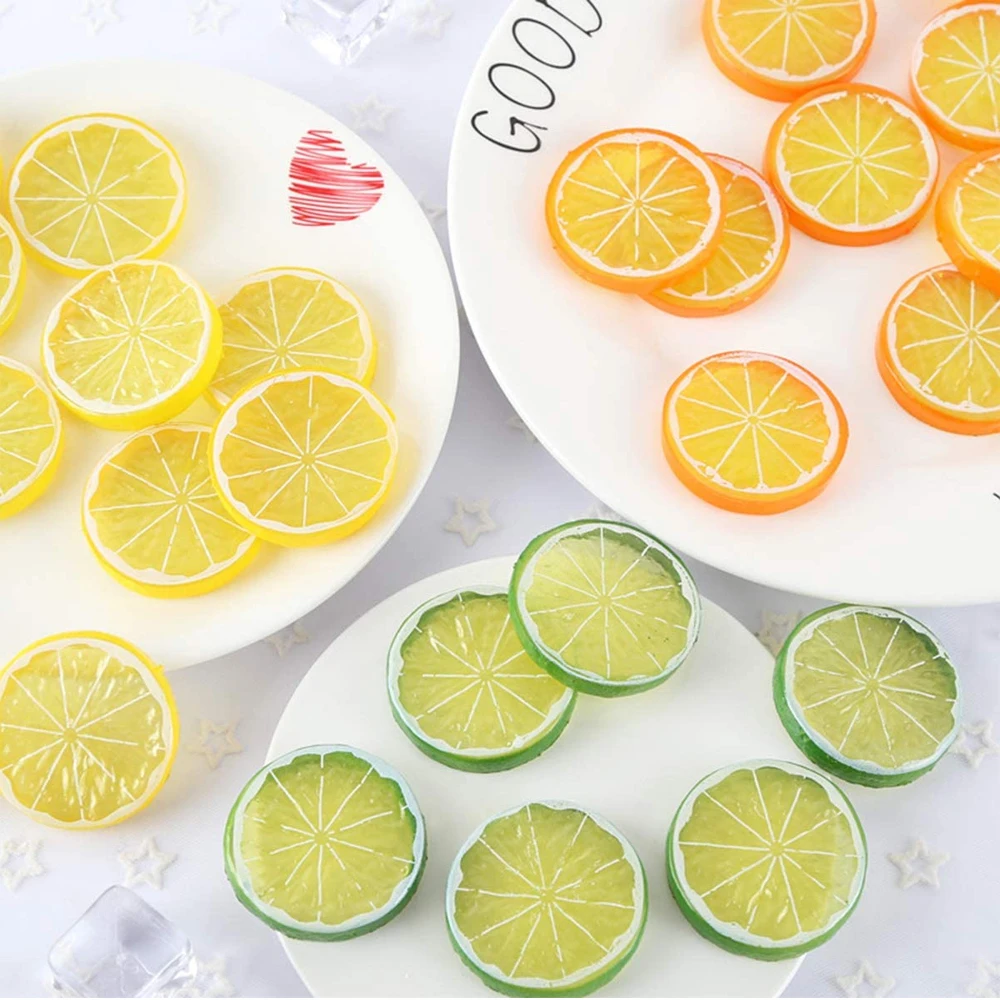 10 Pièces de Faux Tranches de Citron en PVC, Réalistes, Décoration de Fête, Ornement de Fruits Artificiels