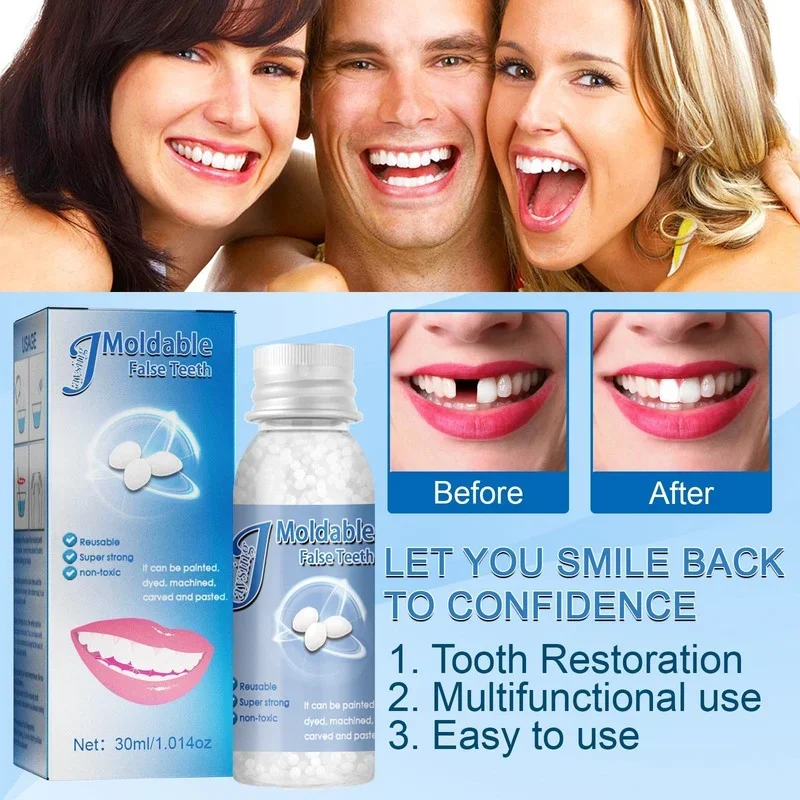 30ml Resin Temporary Tooth Repair Granules Teeth Gaps Missing Broken Tooth False Teeth Filling Moldable Solid Glue Dental Care
