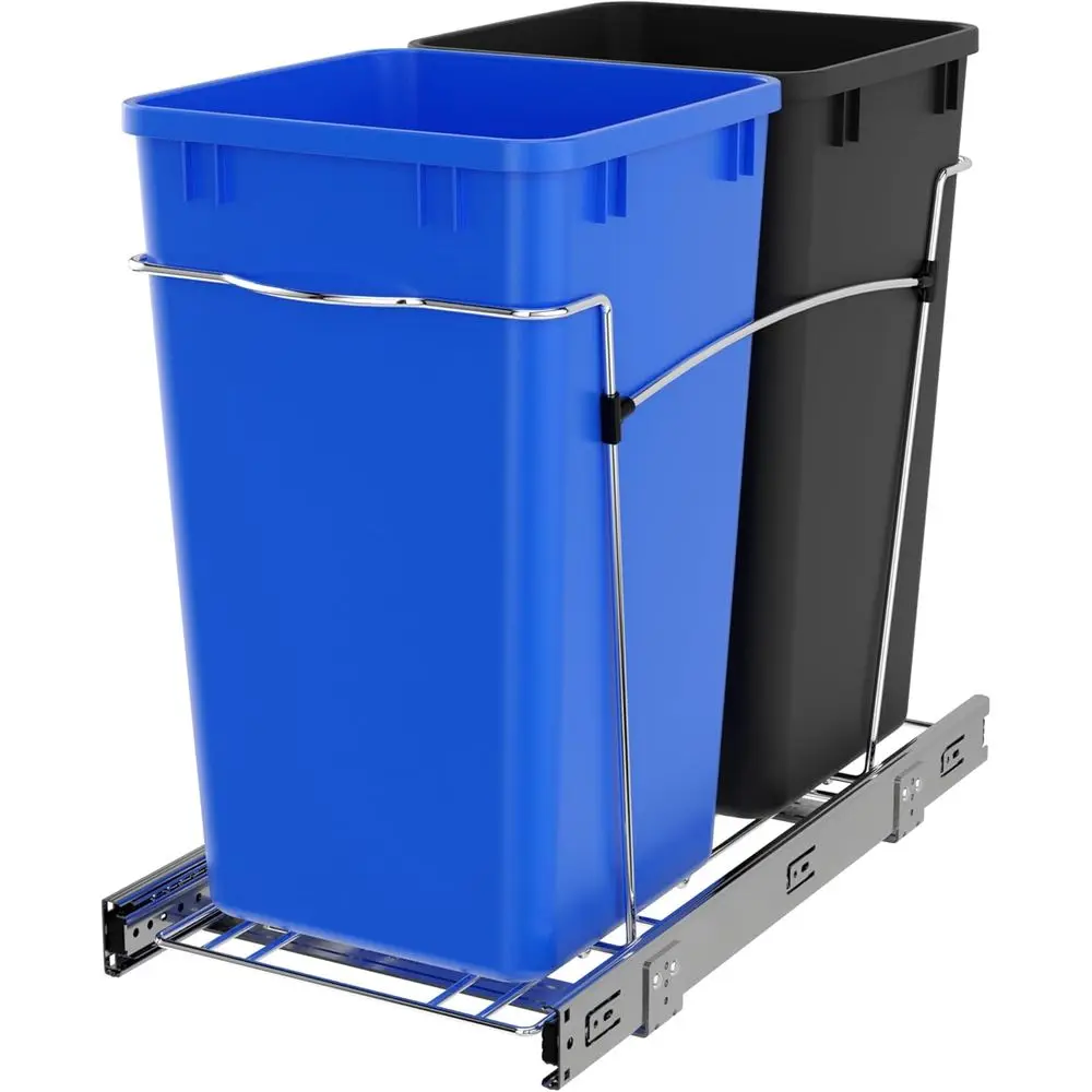 

Trash Can or Kitchen Cabinet 27 Qt Garbage Recycling Bin with Full Extension Slides, Blue/Black, RV-15KD-2218C-S
