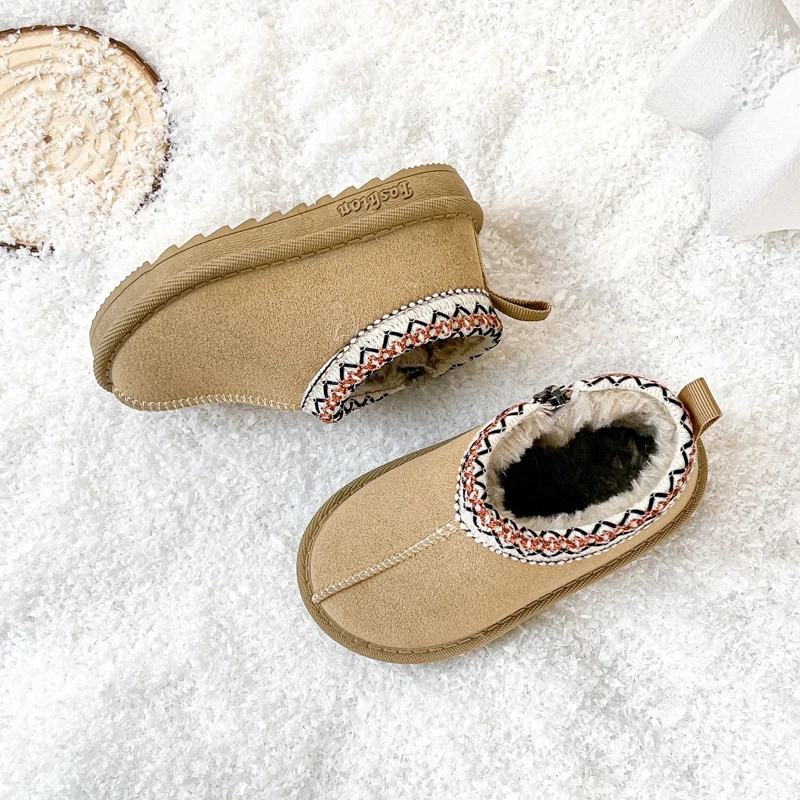 جديد أحذية الثلوج موضة الشتاء الدافئ حذاء بوت بطول الكاحل متعدد الاستخدامات سميكة 2025 ريترو طفل الفتيات التمهيد الكلاسيكية العرقية الفتيان الأحذية 1-8 Y بوتاس #5