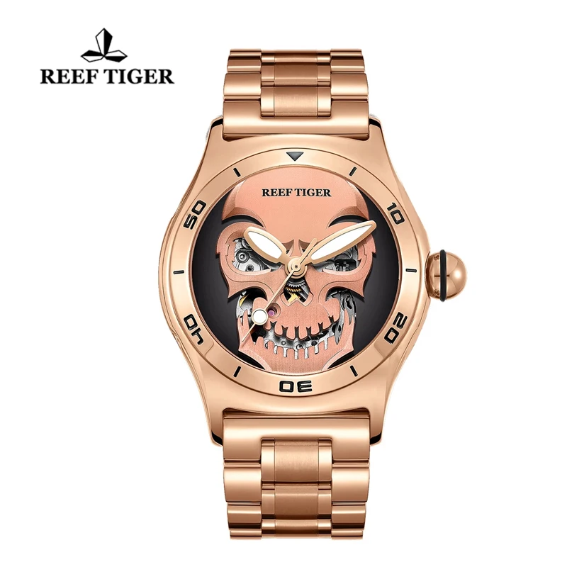 

Reef Tiger/RT Мужские механические часы с черепом в стиле стимпанк Мужские водонепроницаемые автоматические часы Мужские мотоциклетные спортивные часы