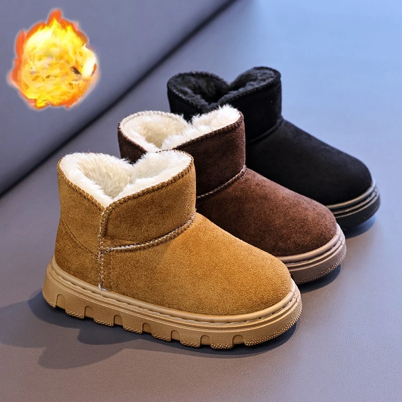 

Children's Snow Boots 3-18 Years Old Brown Padded Thickened Boys Girls Big Cotton Shoes Lightweight Non-slip Kids Baby Fur Shoes