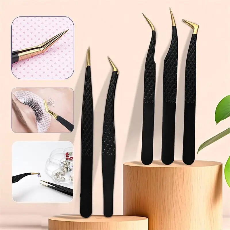 Anti-Slip Stainless Steel Tweezer Black Makeup Eyelash Extension Tweezer High Precision Clip For Eyebrow Woman Beauty Salon Tool